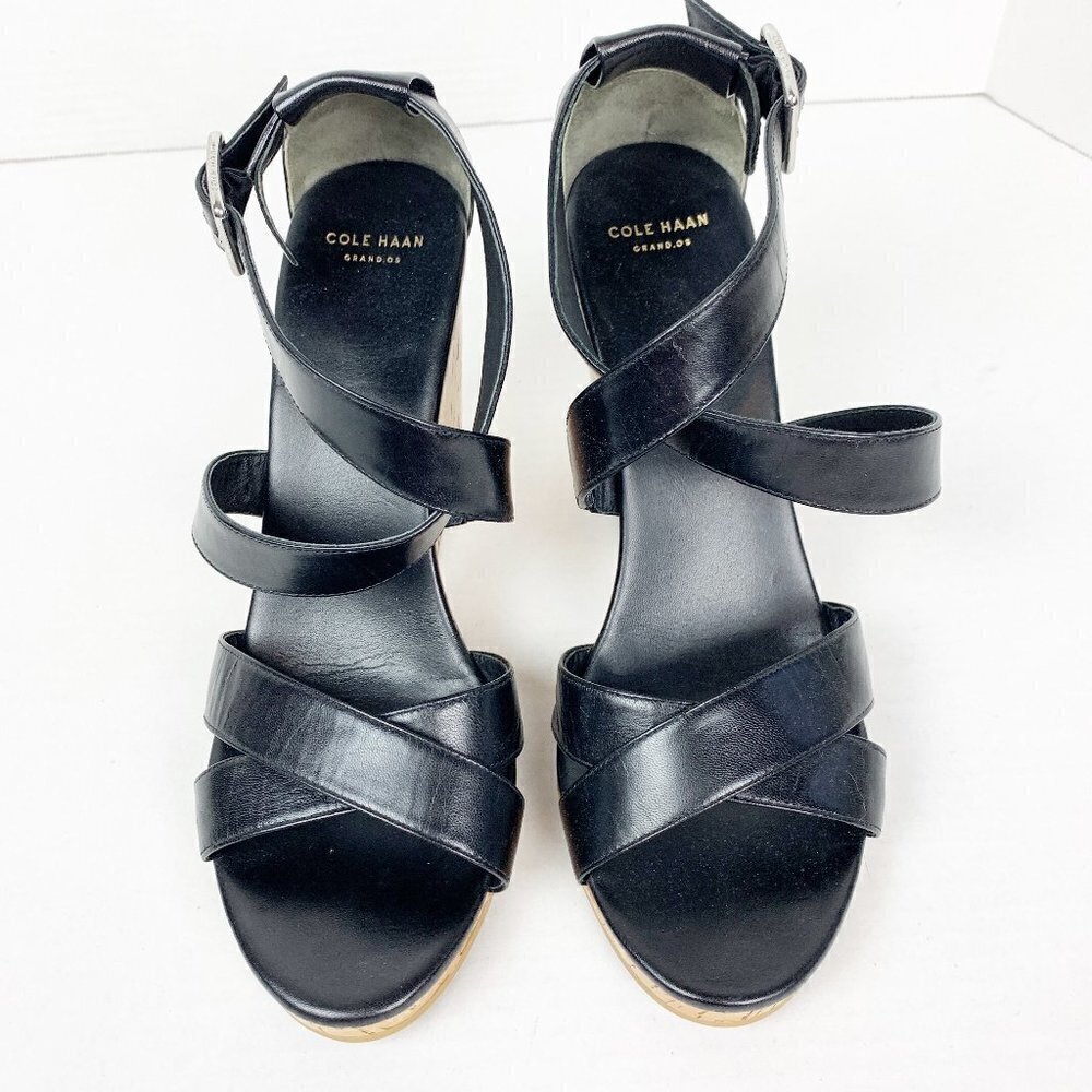 Cole Haan Grand OS Black Wedge Heel Sandals Size 8.5
